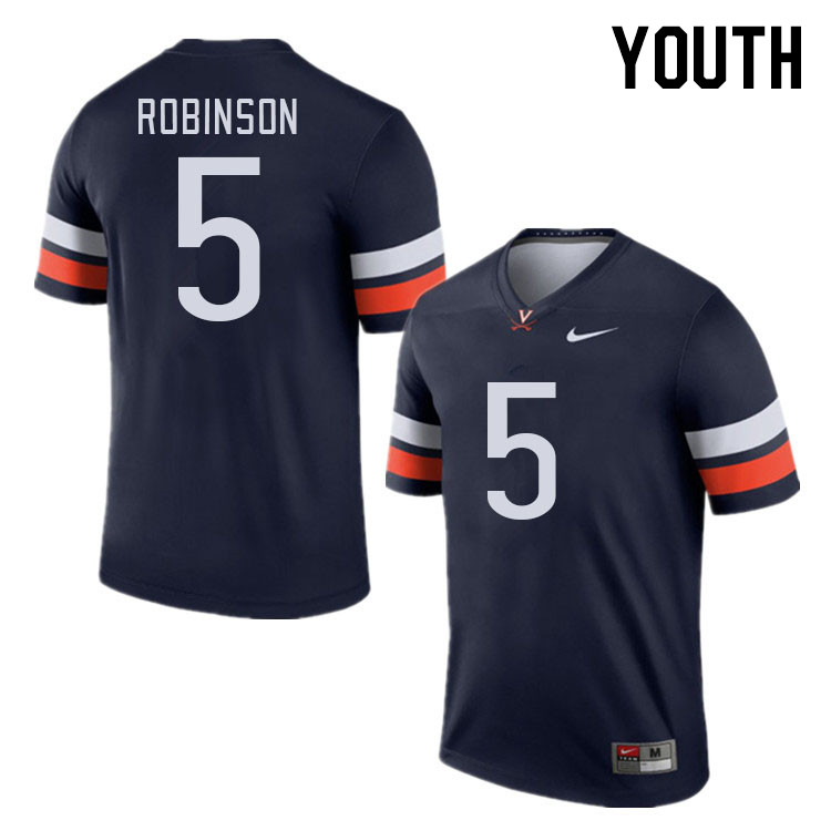 Youth #5 Kam Robinson Virginia Cavaliers College Football Jerseys Stitched Sale-Navy - Click Image to Close